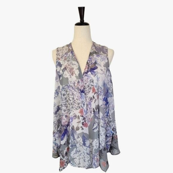 Logo By Lori Goldstein Purple Floral Sleeveless Chiffon Kimono Size XS - Picture 1 of 6